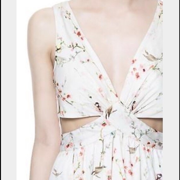 Zara Cream Floral Maxi Dress with Pink & Green Print - Picture 4 of 14